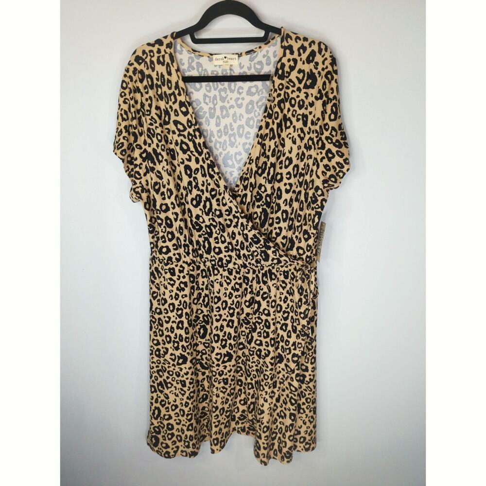 Derek Heart Women's Leopard V-Neck Faux Warp Dress Beige Sz.‎ 2X NWT Mob Wife
